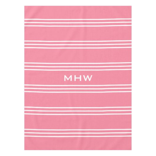 Roze stripes aangepaste monogram tafelkleden (Voorkant)