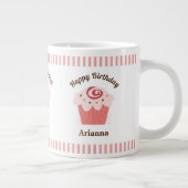 Roze stripes Birthday Cupcake Extra Grote Beker (Rechts)
