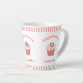 Roze stripes Birthday Cupcake Latte Mok (Rechterhoek)