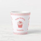 Roze stripes Birthday Cupcake Latte Mok (Voorkant)