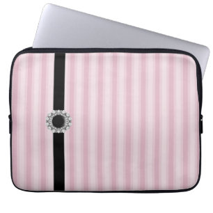 Roze Stripes Black Diamond-laptophoes Laptop Sleeve