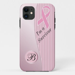 Roze Stripes Breast Cancer Survivor   DIY-monogram iPhone 11 Hoesje