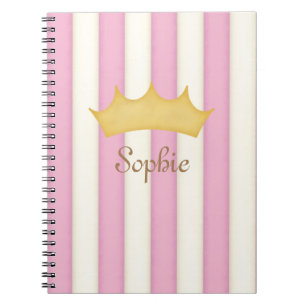 Roze Stripes Crowned Monogram Princess Diary Notitieboek
