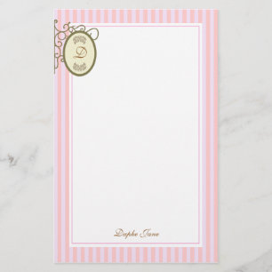 Roze stripes Dainty - Monogram Briefpapier