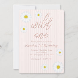 Roze stripes, Daisy 1st Birthday Party Wild One Kaart