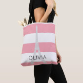 Roze stripes Eiffeltoren | Aangepaste naam Tote Bag (Dichtbij)