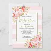 Roze Stripes Floral Bridal Shower Kaart (Voorkant)