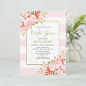Roze Stripes Floral Bridal Shower Kaart (Staand voorkant)