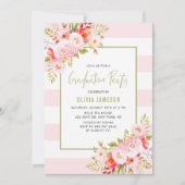 Roze Stripes Floral Gradual Party Invitation Kaart (Voorkant)