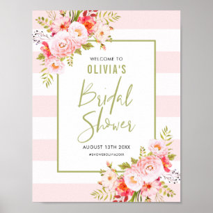 Roze stripes Floral Vrijgezellenfeest Welkomstteke Poster