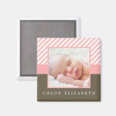 Roze stripes Foto Lijst Magneet (Voorkant / Achterkant)