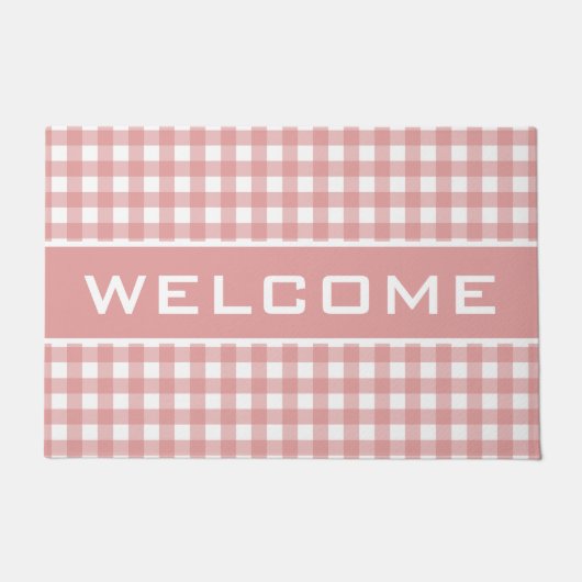 Roze Stripes Gingham Pattern Welkom Doormat Deurmat (Voorkant)