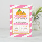 Roze stripes Gold Little Pumpkin Herfst Baby showe Kaart (Staand voorkant)