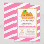 Roze stripes Gold Little Pumpkin Herfst Baby showe Kaart (Voorkant / Achterkant)