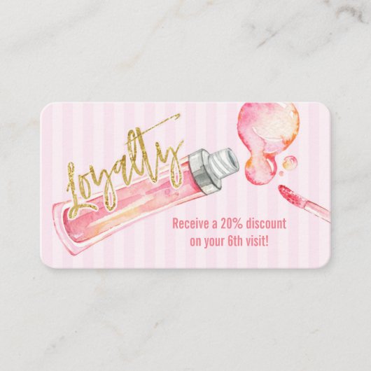 Roze Stripes Lipgloss Makeup Loyalty Card (Voorkant)