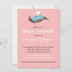 Roze stripes Lovevogels Bridal Shower Invitation Kaart