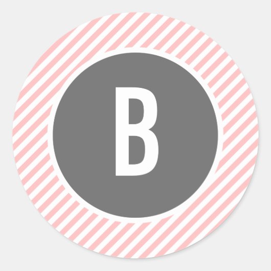 Roze stripes Monogram Stickers (Voorkant)