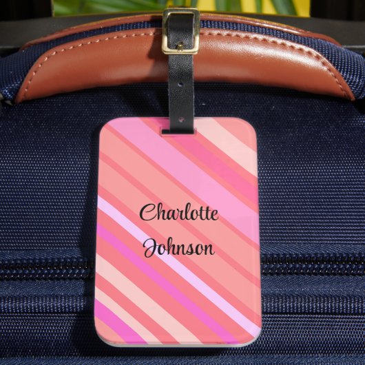 Roze Stripes-naam in modern script Bagagelabel (Voorkant Insitu 2)