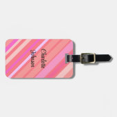 Roze Stripes-naam in modern script Bagagelabel (Voorkant horizontaal)