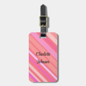 Roze Stripes-naam in modern script Bagagelabel (Voorkant verticaal)