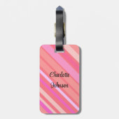 Roze Stripes-naam in modern script Bagagelabel (Achterkant verticaal)