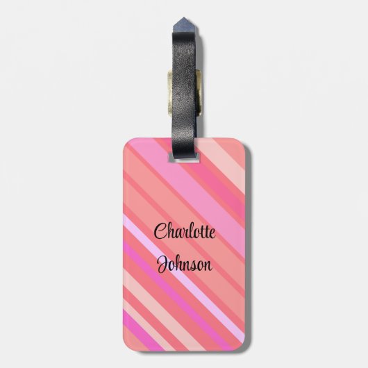 Roze Stripes-naam in modern script Bagagelabel (Achterkant verticaal)