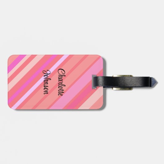 Roze Stripes-naam in modern script Bagagelabel (Achterkant horizontaal)