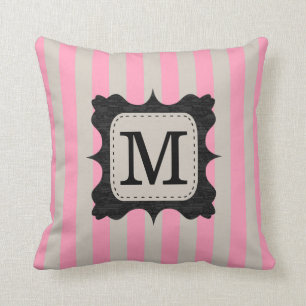 roze stripes patroon zwart, aangepast monogram kussen