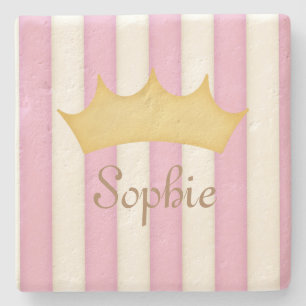Roze Stripes Persoonlijke benaming Princess Crown Stenen Onderzetter