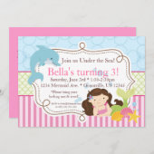 Roze strips, Dolphin en Zeemeerminnende Birthday P Kaart (Voorkant / Achterkant)