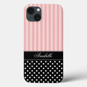 Roze strips en pooldots iPhone 13 hoesje