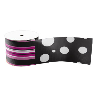 Roze strips en pooldots grosgrain lint