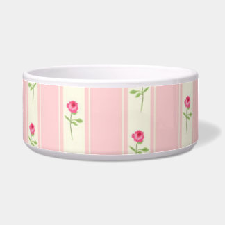 Roze strips en roze bloemen Dog Food Bowl Voerbakje