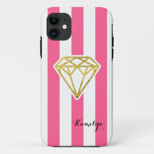 Roze strips met Gold Foil Diamond iPhone 11 Hoesje