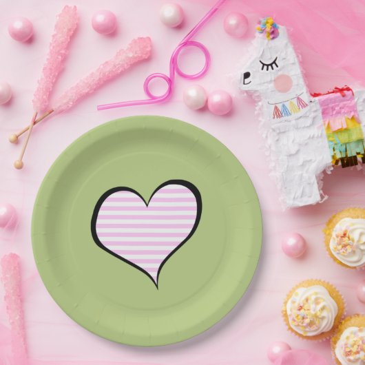 Roze strips, strips, lijnen, hart papieren bordje (Feest)