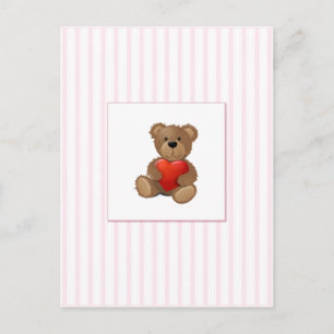 Roze strips - Teddy Bear met Valentijnse Hart Feestdagenkaart