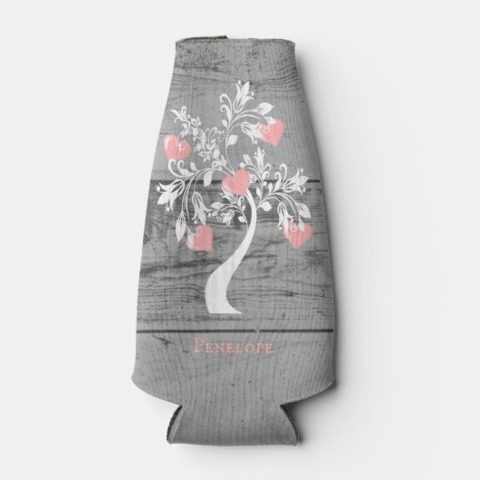 Roze structuur van hart Aangepaste flessenkoeler Flesjeskoeler (Voorkant)