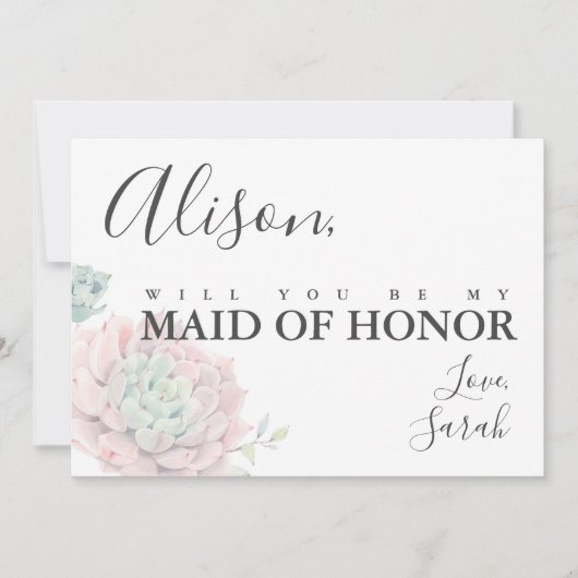 Roze Succulent Maid of Honor proposal card Kaart (Voorkant)