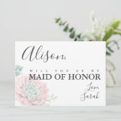Roze Succulent Maid of Honor proposal card Kaart (Staand voorkant)
