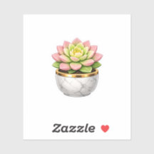 Roze Succulent Marmeren Pot Gouden Rand Sticker