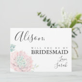 Roze Succulente Bridesmaid-kaartje voor zakje Kaart (Staand voorkant)