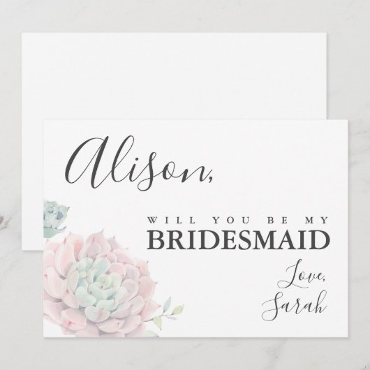 Roze Succulente Bridesmaid-kaartje voor zakje Kaart (Voorkant / Achterkant)