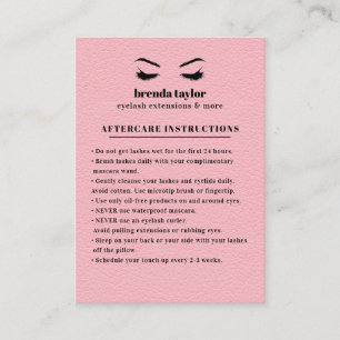 Roze Suede Eyelash Browbar Instructies voor nazorg Visitekaartje