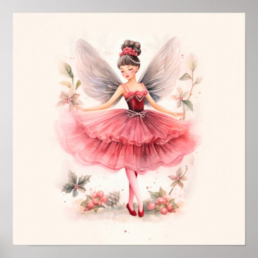 Roze Suiker Plum Fairy Kerstmis Art Print (Voorkant)