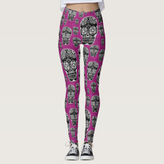 Roze Suiker Schedel Broek Glitter Effect Leggings