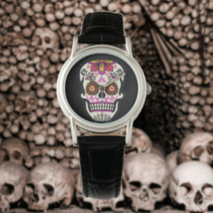 Roze Suiker Schedel Horloge