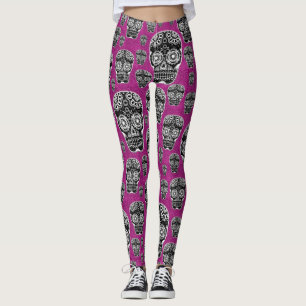 Roze suiker schedel leggings glinsterend effect