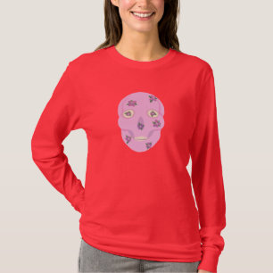 Roze Suiker Schedel met Paarse Bloemen Tshirts