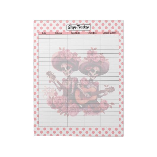 Roze suiker schedel stappen tracker notitieblok (Gedraaid)