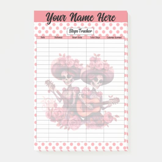 Roze suiker schedel stappen tracker post-it® notes (Voorkant)